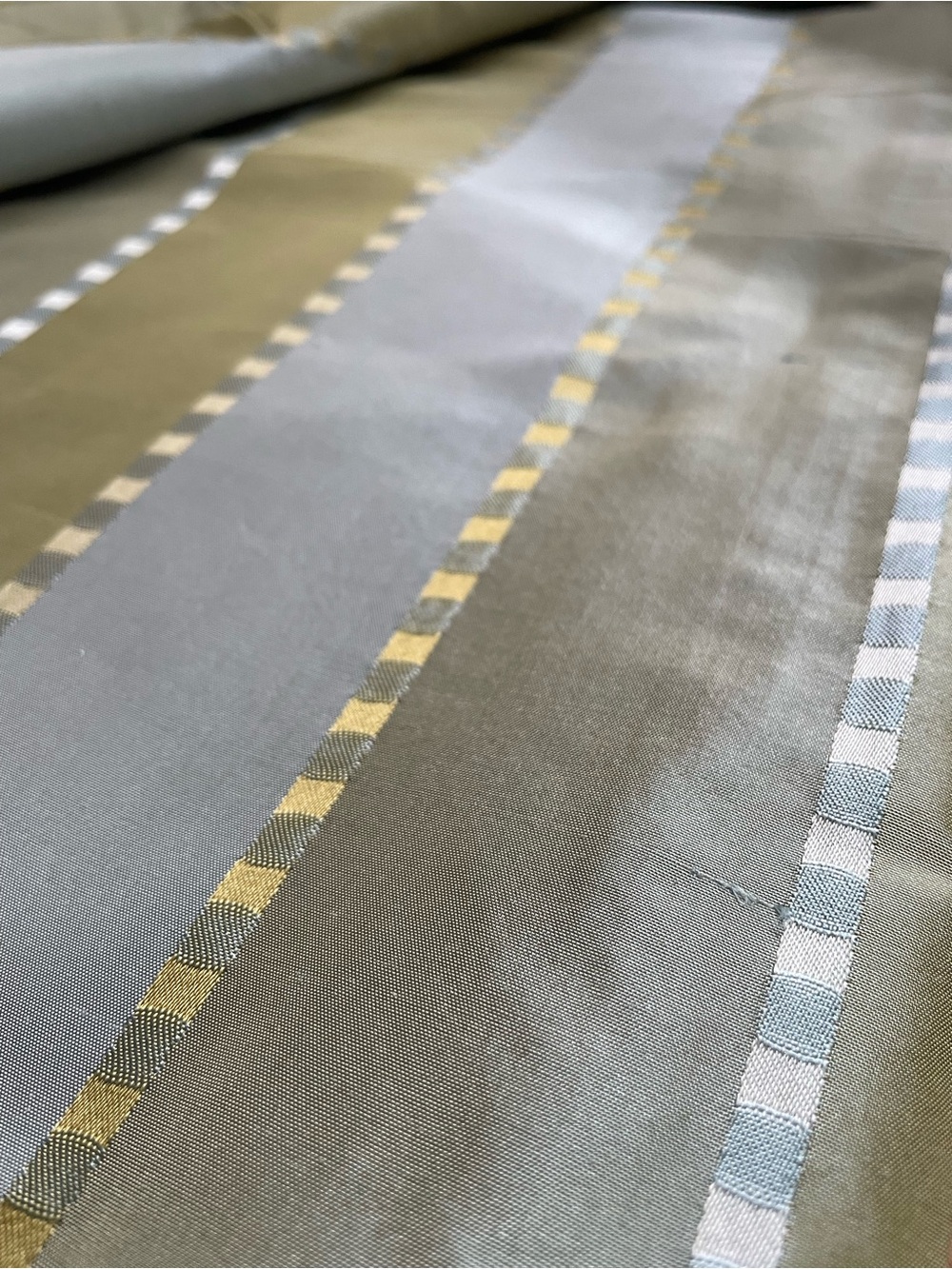 100% Silk Drape Powder Blue, Olive, Chartreuse Stripes 52”x 96”